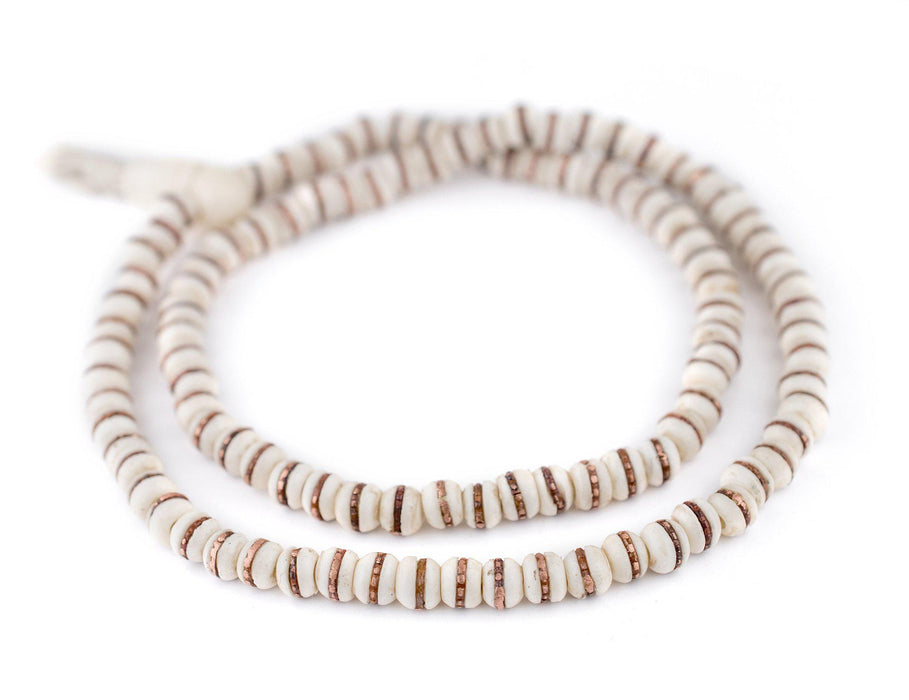 Copper-Inlaid White Bone Mala Beads (6mm) - The Bead Chest