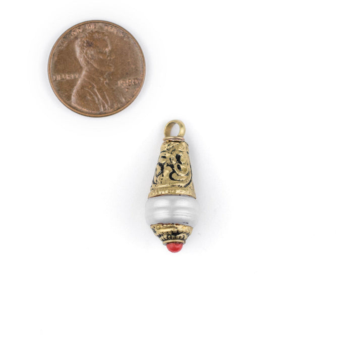 Pearl Brass Capped Locket Pendant with Red (28x10mm) - The Bead Chest