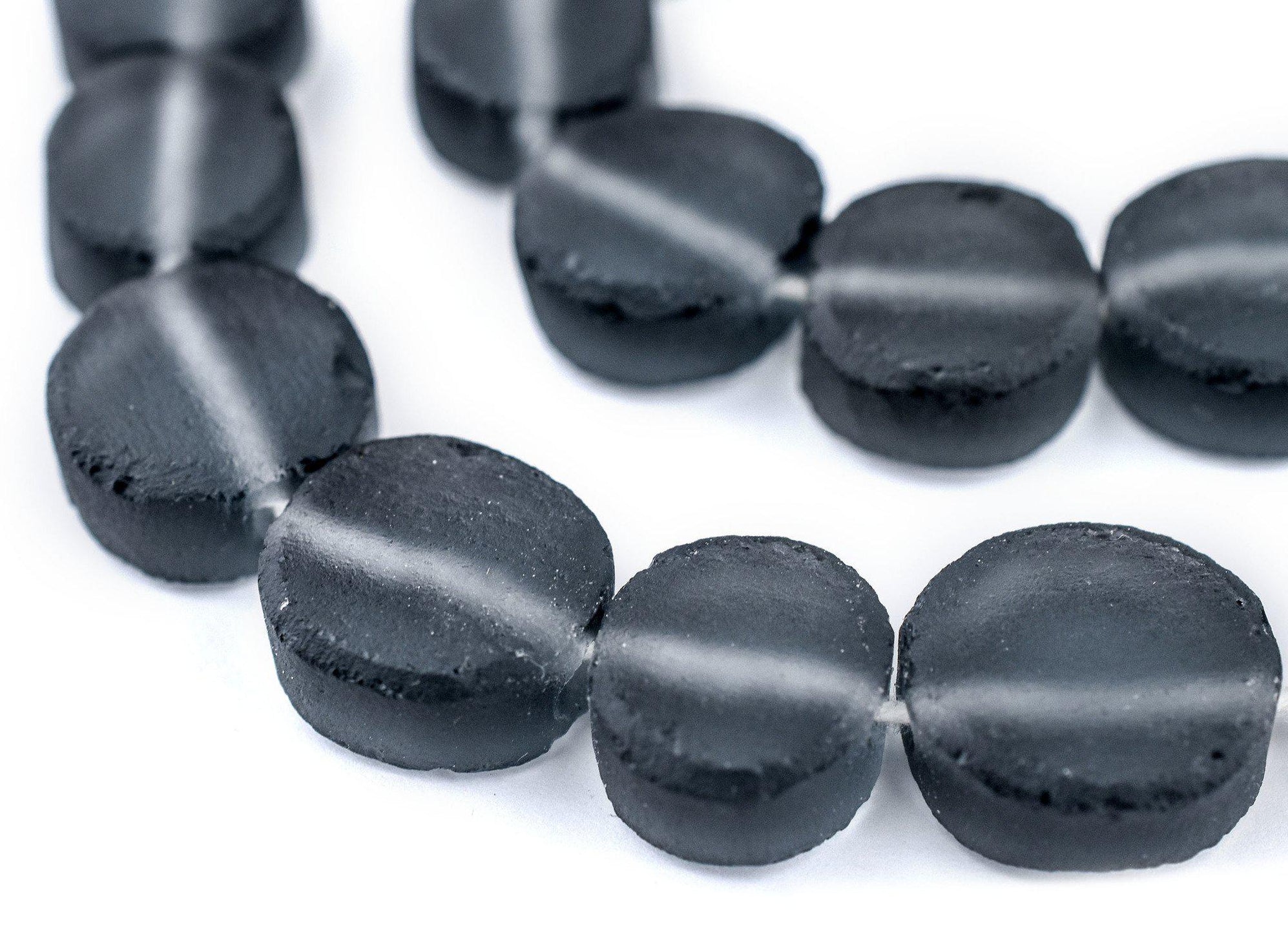 Charcoal Grey Flat Circular Java Recycled Glass Beads (15mm) — The Bead ...