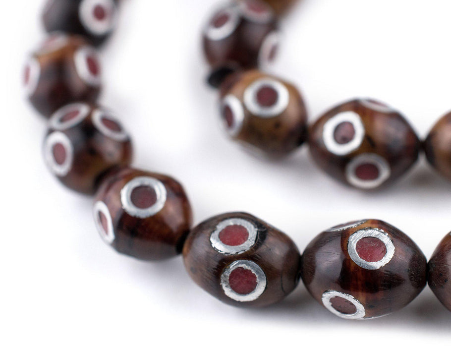 Red Eye Inlaid Oval Arabian Prayer Beads (13x11mm) - The Bead Chest