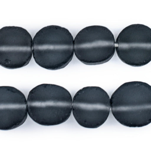 Charcoal Grey Flat Circular Java Recycled Glass Beads (15mm) - The Bead Chest