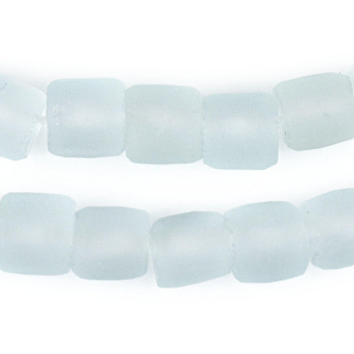 Clear Aqua Cylindrical Java Recycled Glass Beads (12mm) - The Bead Chest