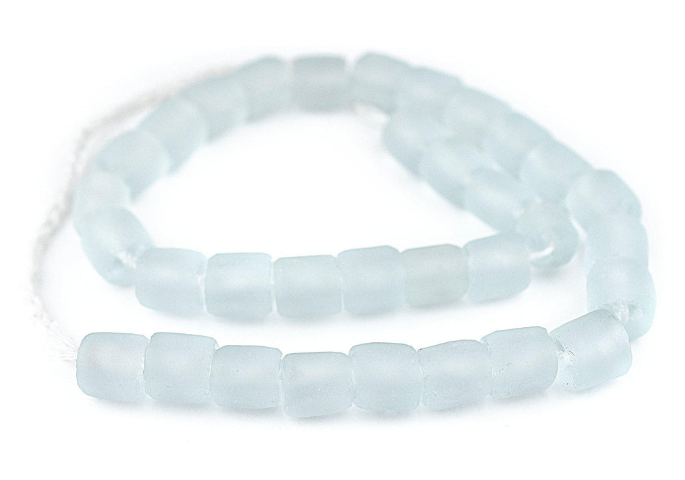Clear Aqua Cylindrical Java Recycled Glass Beads (12mm) - The Bead Chest