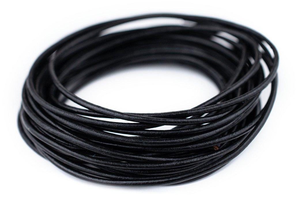 2.0mm Black Round Leather Cord (15ft) - The Bead Chest