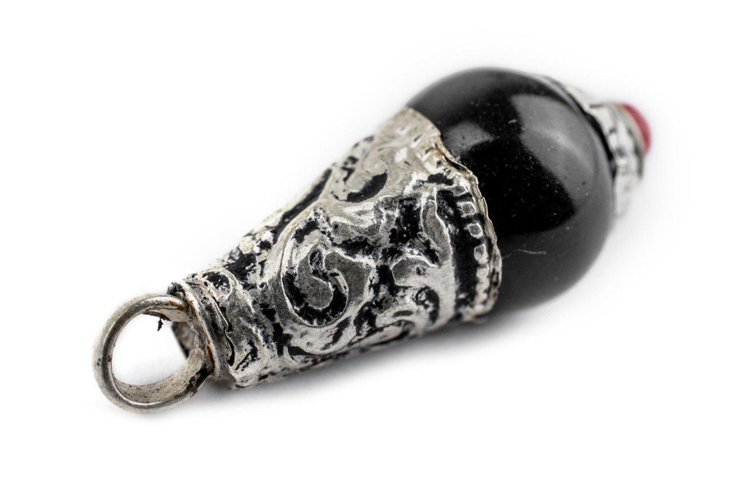 Onyx Silver Capped Locket Pendant (28x10mm) - The Bead Chest