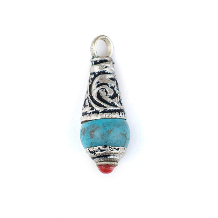 Turquoise Silver Capped Locket Pendant (28x10mm) - The Bead Chest