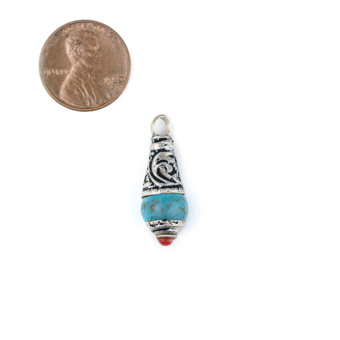 Turquoise Silver Capped Locket Pendant (28x10mm) - The Bead Chest