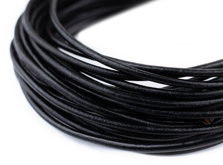 2.0mm Black Round Leather Cord (15ft) - The Bead Chest