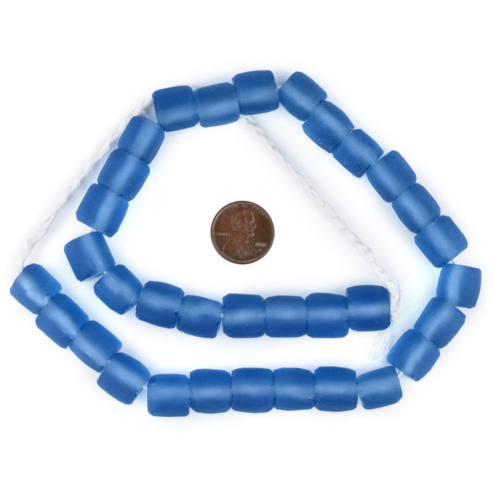 Blue Cylindrical Java Recycled Glass Beads (12mm) - The Bead Chest