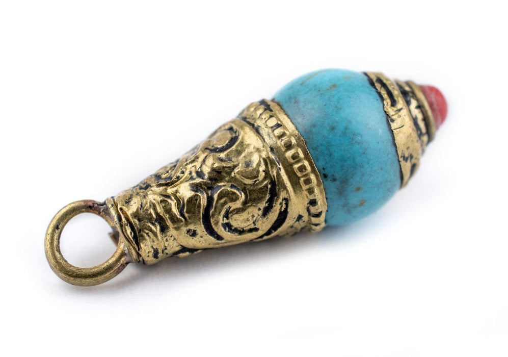 Turquoise Brass Capped Locket Pendant (28x10mm) - The Bead Chest