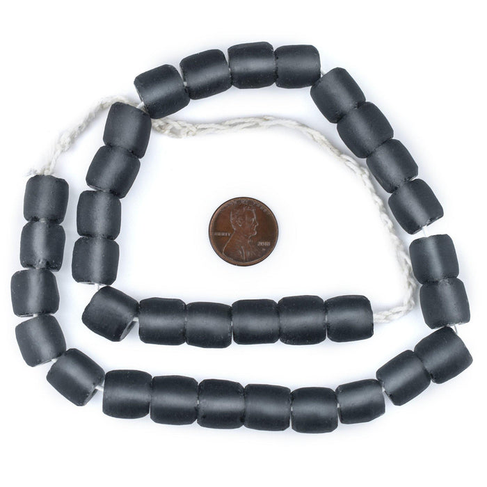 Charcoal Grey Cylindrical Java Recycled Glass Beads (12mm) — The Bead Chest