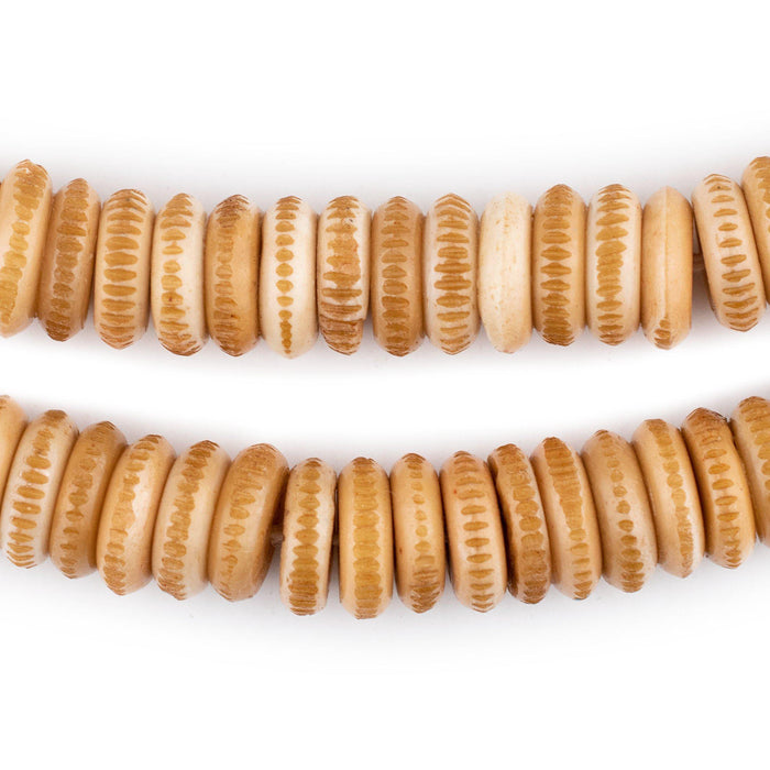 Premium Carved Disk Bone Mala Beads (4x12mm) - The Bead Chest