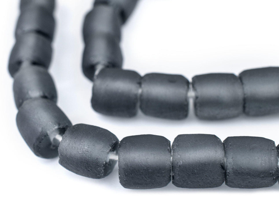 Charcoal Grey Cylindrical Java Recycled Glass Beads (12mm) — The Bead Chest