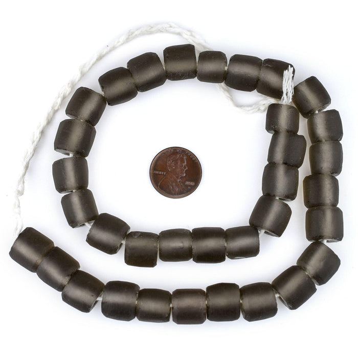 Groundhog Grey Cylindrical Java Recycled Glass Beads (12mm) - The Bead Chest