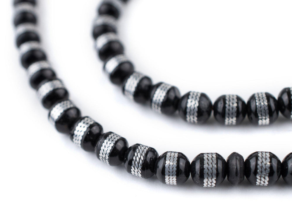 Silver Stripe Inlaid Round Arabian Prayer Beads (6mm) - The Bead Chest