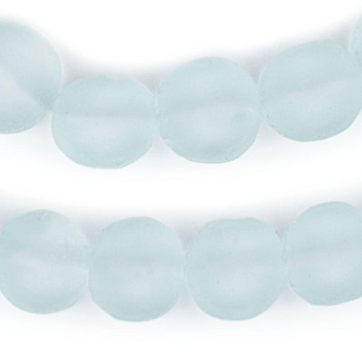 Clear Aqua Flat Circular Java Recycled Glass Beads (15mm) - The Bead Chest