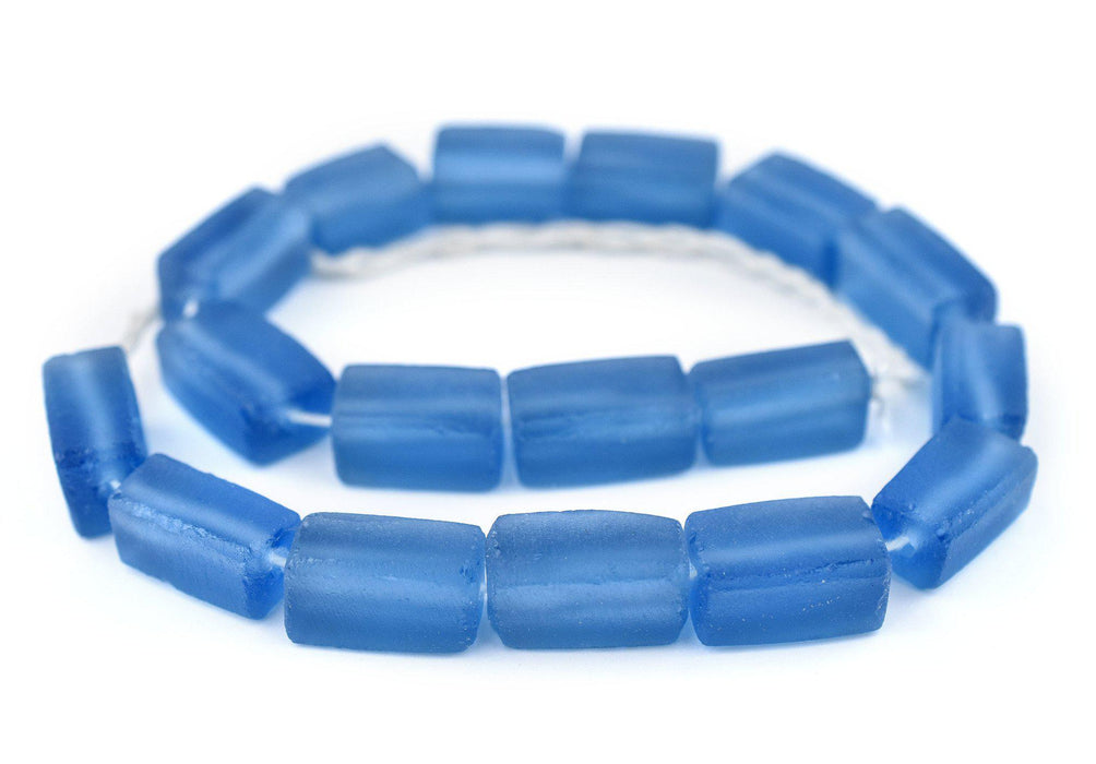 Blue Rectangular Java Recycled Glass Beads (20x12mm) - The Bead Chest