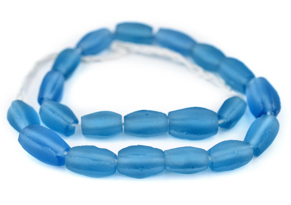 Light Blue Faceted Cylinder Java Recycled Glass Beads (20x12mm) - The Bead Chest