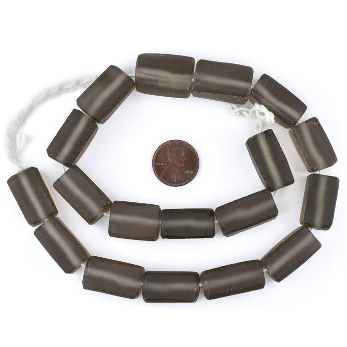 Groundhog Grey Rectangular Java Recycled Glass Beads (20x12mm) - The Bead Chest