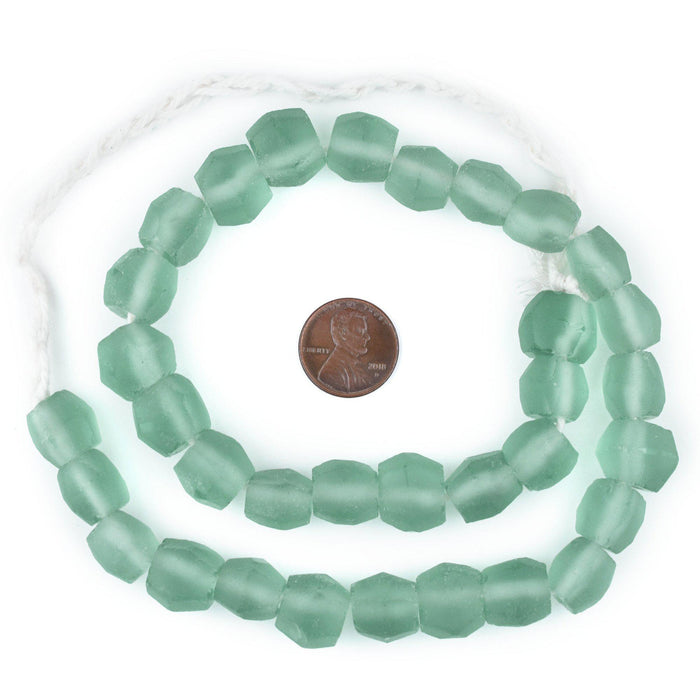 Green Aqua Faceted Bicone Java Recycled Glass Beads (12mm) - The Bead Chest