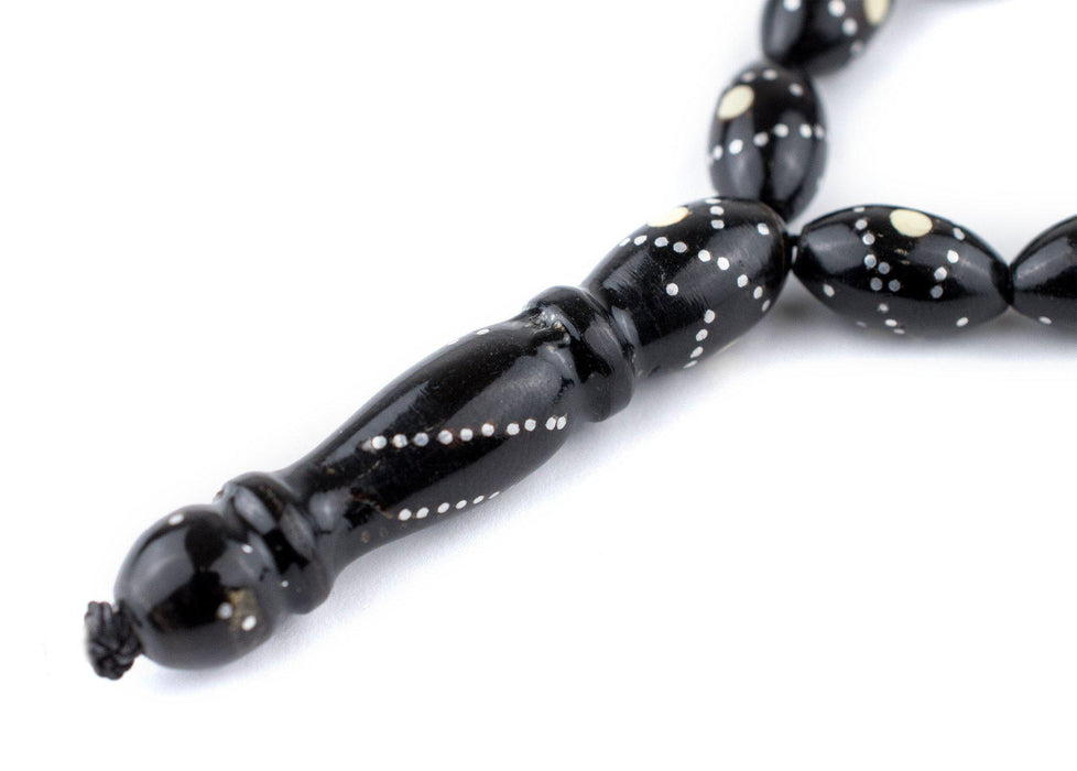 Protective Eye Silver-Inlaid Black Coral Arabian Prayer Beads (13x8mm) - The Bead Chest