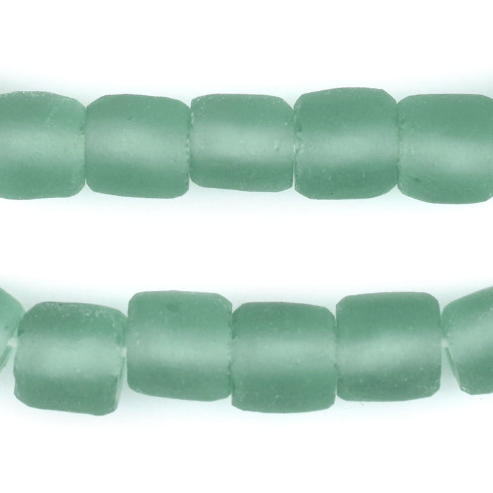 Green Aqua Cylindrical Java Recycled Glass Beads (12mm) - The Bead Chest