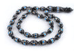 Blue Mosaic Inlaid Ebony Arabian Prayer Beads (14x9mm) - The Bead Chest