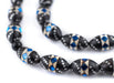 Blue Mosaic Inlaid Ebony Arabian Prayer Beads (14x9mm) - The Bead Chest