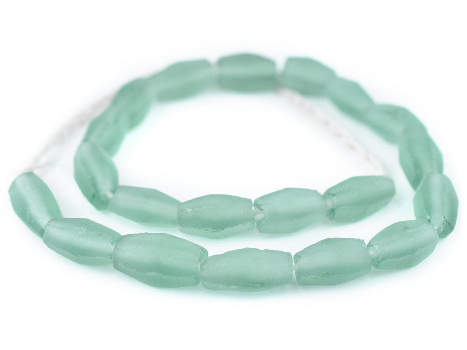 Green Aqua Faceted Cylinder Java Recycled Glass Beads (20x12mm) - The Bead Chest