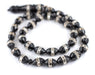 White Mosaic Inlaid Ebony Arabian Prayer Beads (14x9mm) - The Bead Chest