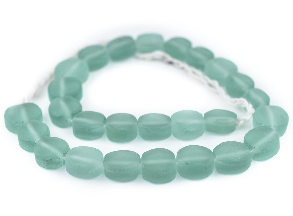 Green Aqua Flat Circular Java Recycled Glass Beads (15mm) - The Bead Chest