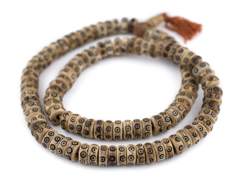 Brown Carved Eye Disk Bone Mala Beads (12mm) - The Bead Chest