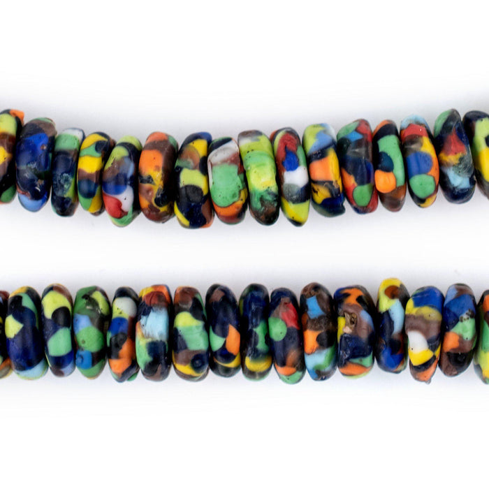 Sunyani Medley Fused Rondelle Recycled Glass Beads – 11mm Ghana African Multicolor