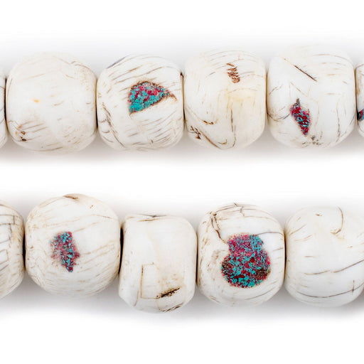 Turquoise and Coral-Inlaid Tibetan Mala Shell Beads (108 Beads)
