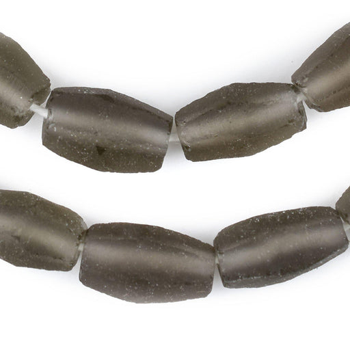 Groundhog Grey Faceted Cylinder Java Recycled Glass Beads (20x12mm)