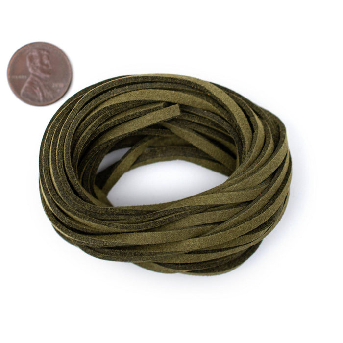 3mm Flat Olive Green Faux Suede Cord (15ft) - The Bead Chest
