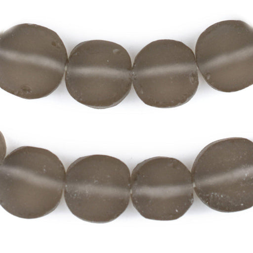 Groundhog Grey Flat Circular Java Recycled Glass Beads (15mm)