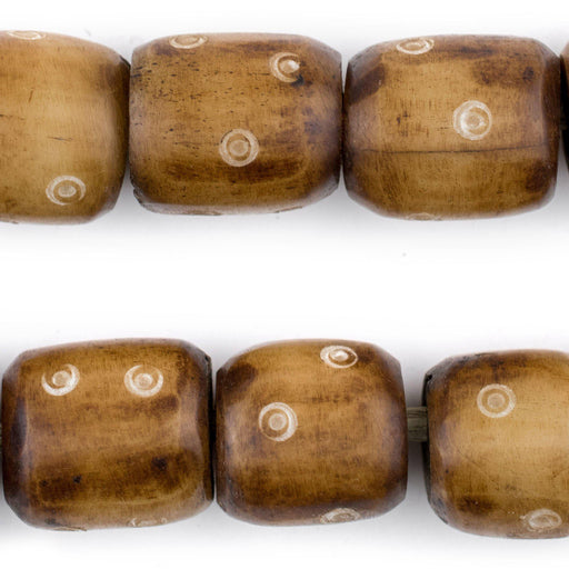 Carved Light Eye Brown Bone Beads (Barrel) - The Bead Chest