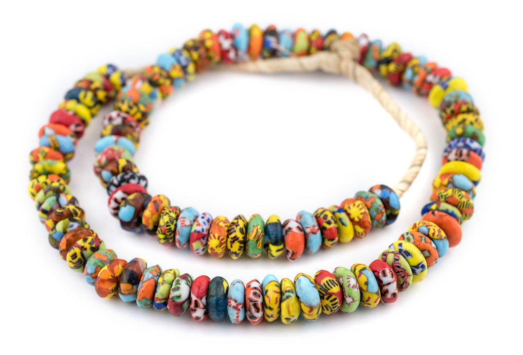 Bright Medley Fused Rondelle Recycled Glass Beads (14mm) - The Bead Chest