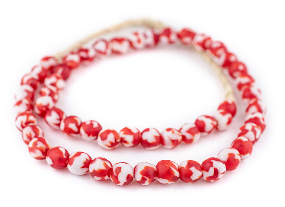 Red & White Fused Recycled Glass Beads (11mm) - The Bead Chest