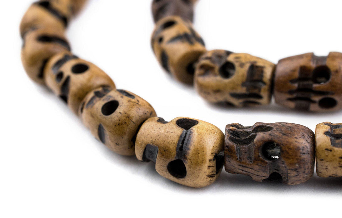 Brown Carved Bone Skull Mala Beads (12x8mm) - The Bead Chest