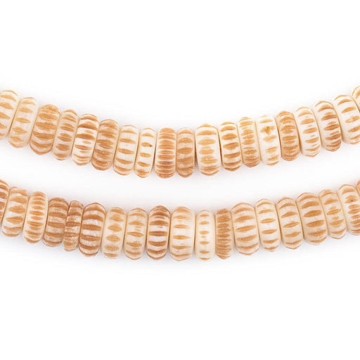 Beige Carved Disk Bone Beads (8mm) - The Bead Chest