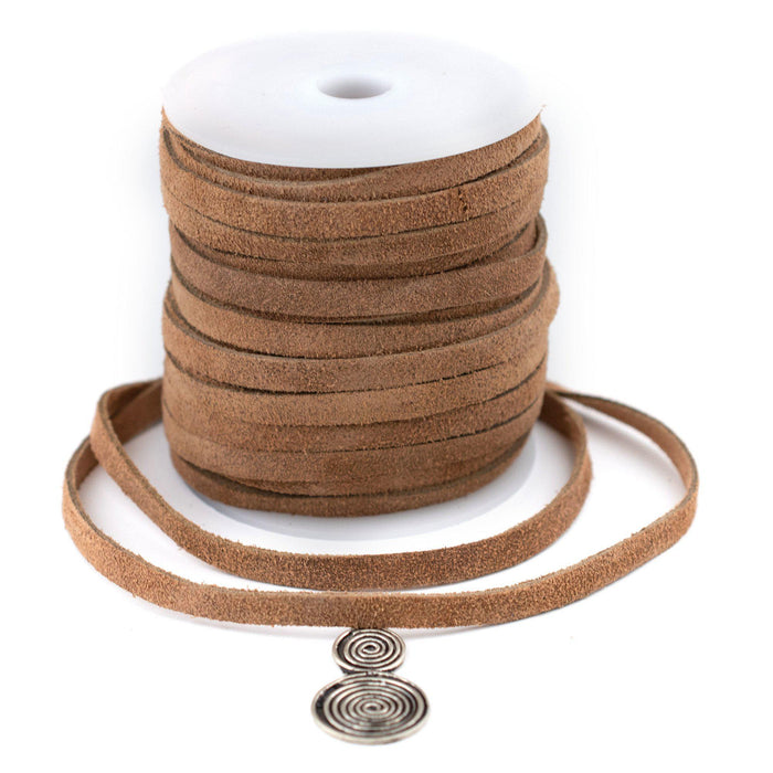 6.0mm Tan Flat Suede Leather Cord (75ft) - The Bead Chest