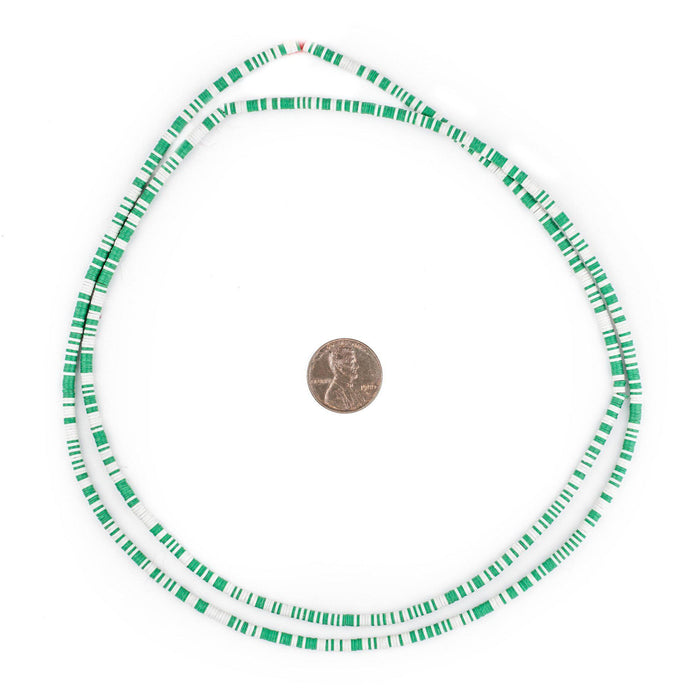Green & White Vinyl Phono Record Beads (3mm) - The Bead Chest