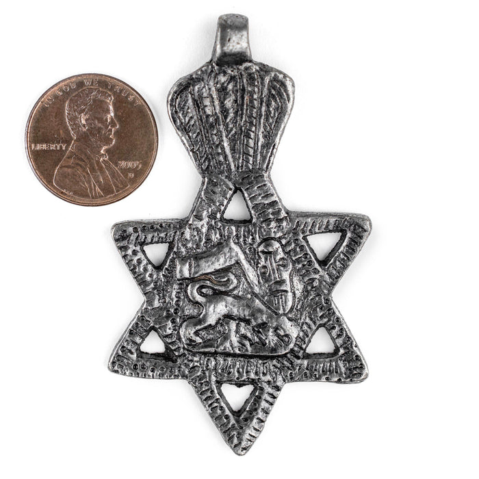 Silver Lion of Judah Star Pendant (62x38mm) - The Bead Chest