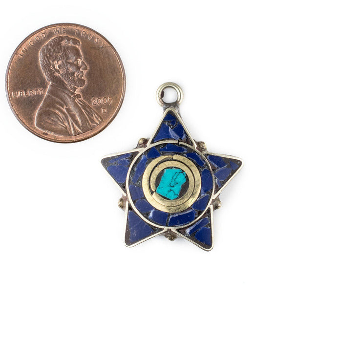 Blue & Turquoise Nepal Five Star Pendant - The Bead Chest
