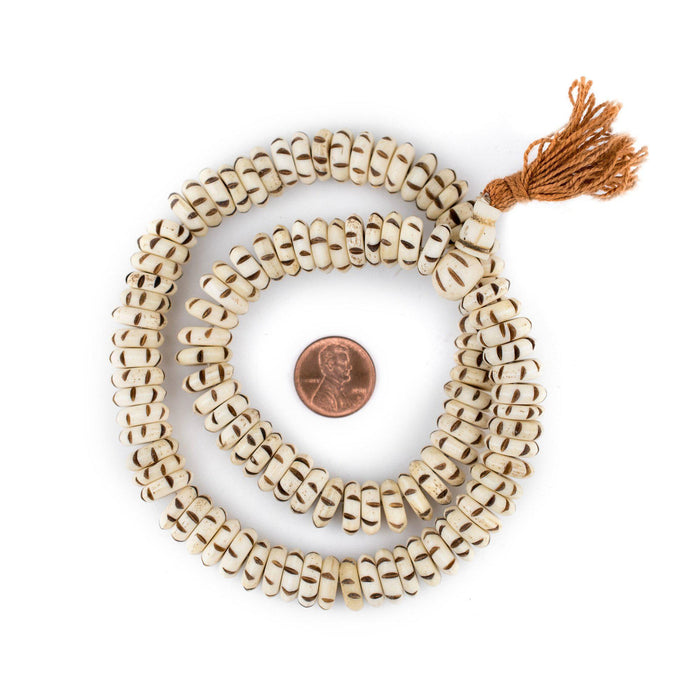 Mountain Beige Carved Disk Bone Mala Beads (13mm) - The Bead Chest