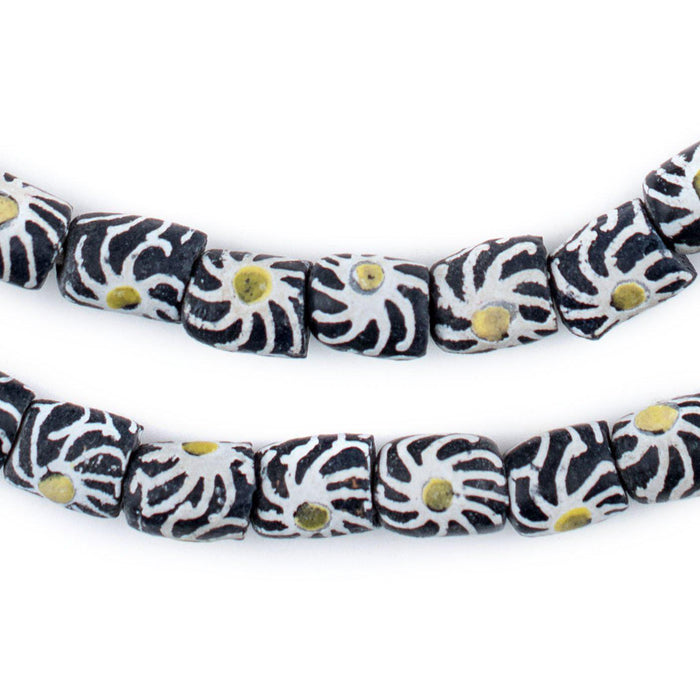 White & Yellow Flower Krobo Beads (11x8mm) - The Bead Chest