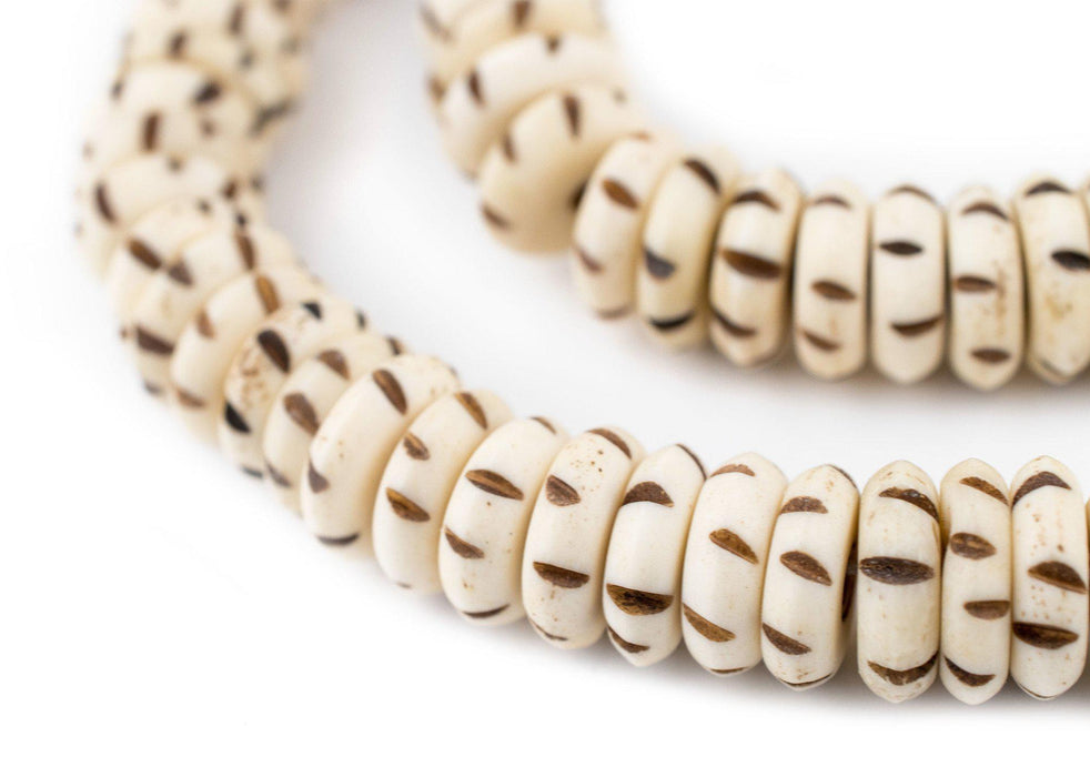 Mountain Beige Carved Disk Bone Mala Beads (13mm) - The Bead Chest