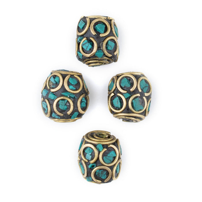 Inlaid Nepali Cylindrical Brass Beads (15mm, Set of 4) - The Bead Chest